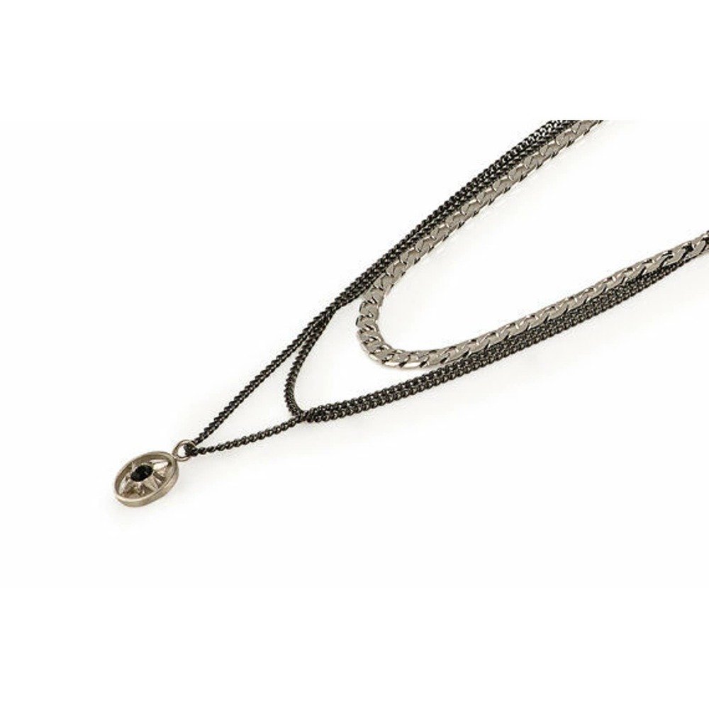 HAGAR SATAT Black Crystal Compass Pendant Silver 3 Multi Chain Necklace NWT